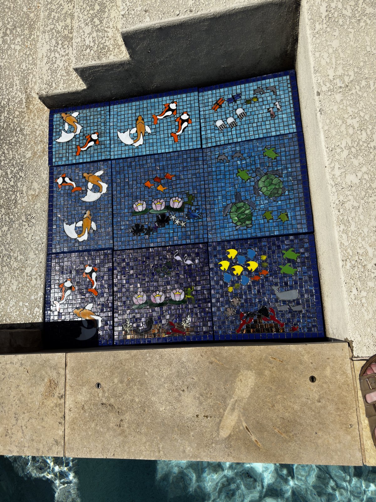 Full commission mosaic grid pre-install, showing the hand-cut detail of every tile section